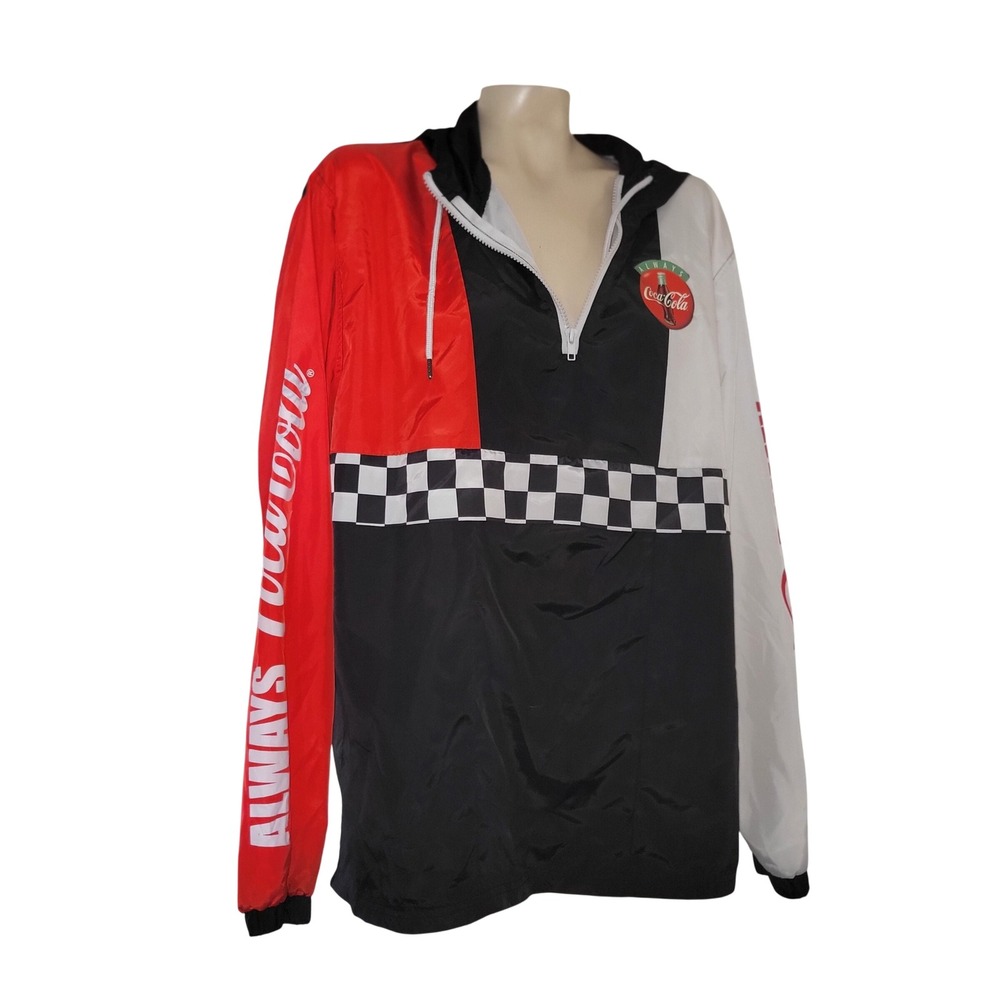 Coca Cola Checkerboard Colorblock Windbreaker Jacket Anorak‎ Size LG Y2K retro